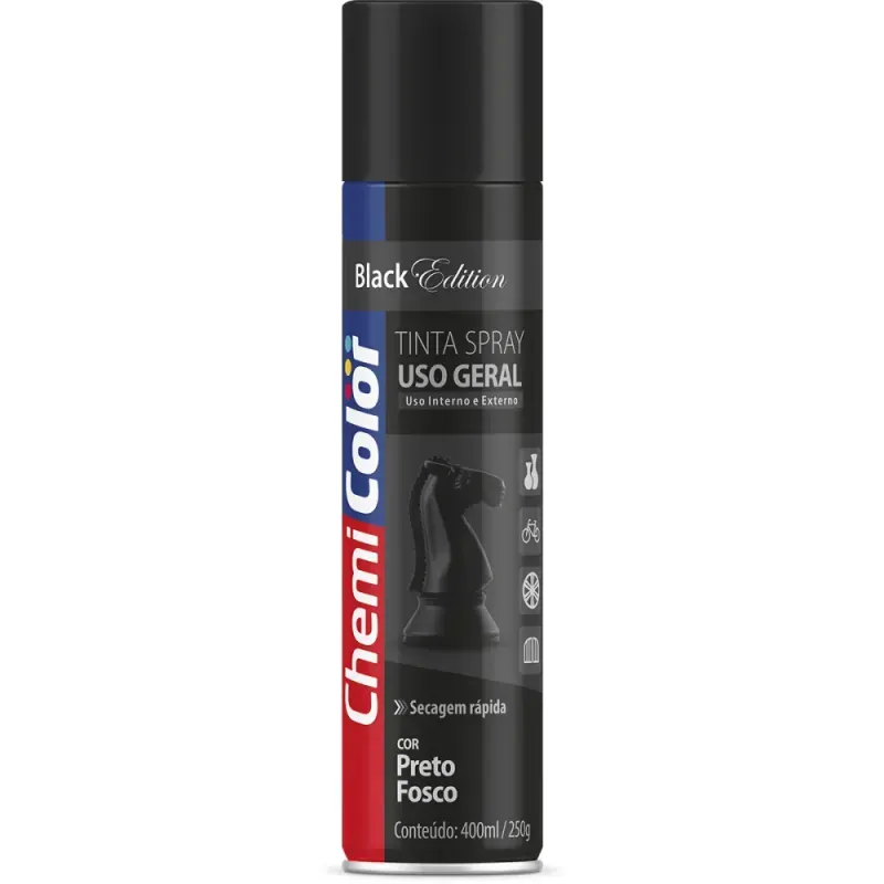 Tinta Spray Uso Geral 400ml/250g Preto Fosco Chemicolor
